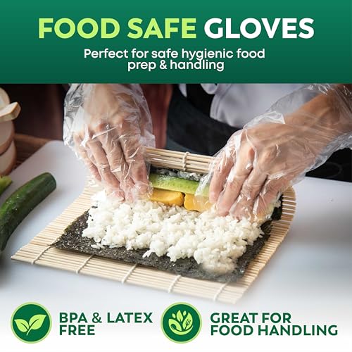 Keppi Medium Disposable Food Prep Gloves 600 Pack - Clear Polyethylene, Latex-Free, Powder-Free Kitchen Gloves for Cooking & Catering