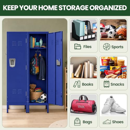 Blue Metal Employee Locker with 1 Door & Hooks - Heavy-Duty Storage for Gym, Office, School
