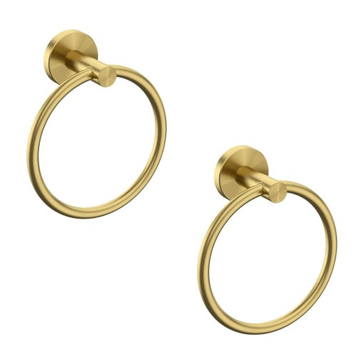 USHOWER 2 Pack Brushed Gold Towel Ring, Hand Towel Holder for Bathroom Wall Mounted, Durable 304 Stainless Steel, Modern Style