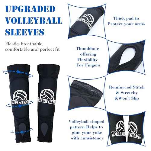 Volleyball Arm Sleeves with Passing Protection Forearm Pads, Black Hitting Forearm Sleeves Padded Volleyball Sleeve with Thumb Hole for Youth Girls Kids, 1 Pair