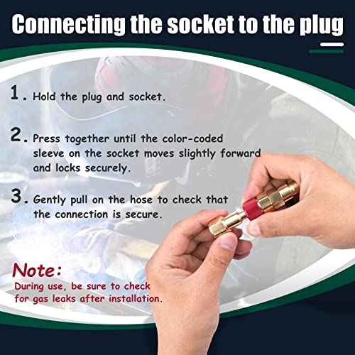 Upgraded QDB10 Torch to Hose Quick Connect Set, With Check Valves. Brass construction color coded for safety (oxy/green, fuel/red).