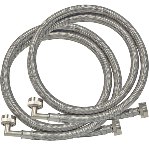 Eastman 5 ft Washing Machine Hose Connectors with Elbows - 2 Pack, 3/4 in FHT x 3/4 in FHT, Braided Stainless Steel