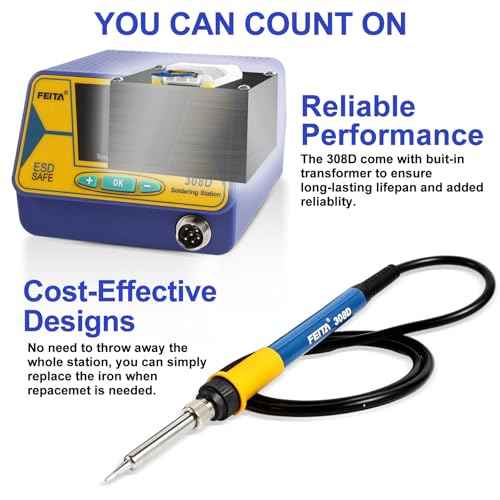 FEITA 308D Soldering Station, Upgraded, 80 Watt Equivalent with 3 Preset Temp, Digital, Auto Sleep, Calibration Support Function, Solder Tips, Lead-free Solder & Cleaning Kit
