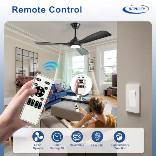 Depuley Black 52-Inch Ceiling Fan with Light, Remote, 6-Speed, Reversible for Indoor & Outdoor Patios
