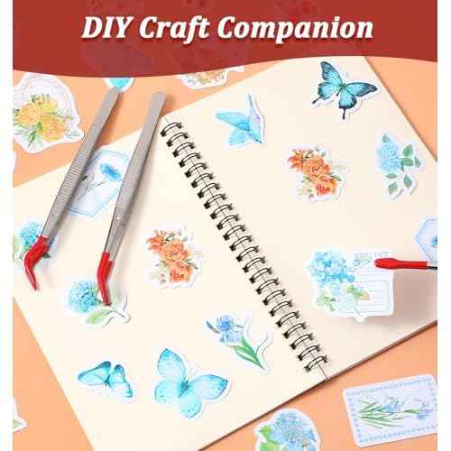 Rubber Tipped Tweezers, 3 Pcs Crafting Tweezers, 5.9 Inch Long Tweezer for Crafts, Stamps, Garden, Jewelry, DIY, Hobby, Electronics, Flat Straight & Bent Tips (Silver, Red)