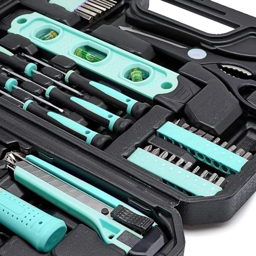 Amazon Basics 142-Piece Household Tool Kit with Storage Case - Turquoise, 13.39 x 9.25 x 2.95 inches