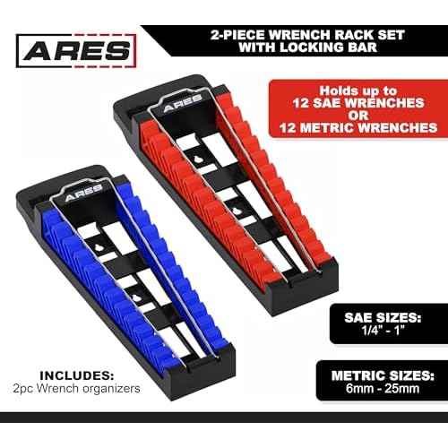 ARES 62043-2-Piece Wrench Rack Set with Locking Bar - SAE Rack Holds 1/4-Inch to 1-Inch Sizes - Metric Holds 6 to 25mm Sizes - Locking Metal Clip Secures Wrenches