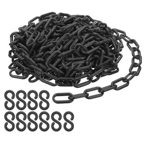 PATIKIL Plastic Chain Links, 30 Feet Safety Chains, Black Plastic Chains for Barriers, Crowd Control, Queue Lines, Parking, Fences, Gate, Concerts, and Decoration