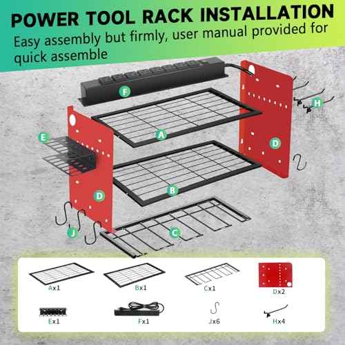 Garden Power Tool Organizer, Heavy Duty Tools Storage Rack Wall Mount with Charging Station, 3 Layers Yard Tool Shelf Drill Holder for Ryobi Tools - Ideal for Garage, Workshop