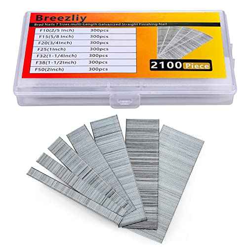2100 PCS Brad Nails 7 Sizes multi-Length Galvanized Straight Finishing Nail,Each specification has an independent sponge anti-collision packaging