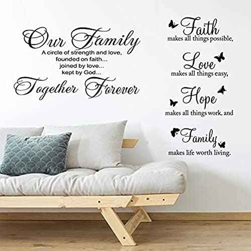 2 Sheets Bible Verse Wall Decals Wall Stickers Faith Hope Love Family Inspirational Wall Stickers Bible Verse Scripture Motivational Sayings Sticker for Home Classroom Living Room Wall Decor(Classic)