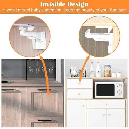 6 Pack Upgraded Invisible Baby Proofing Cabinet Latch Locks ? No Drilling or Tools Needed, Fits Most Cabinets & Drawers, Works with Countertop Overhangs, Strong Adhesive for Easy & Secure Installation