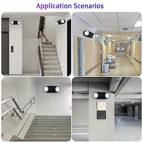 TANLUX LED Emergency Lights with Battery Backup, Two Head Adjustable Commercial Emergency Lights, UL Listed, AC 120/277V, Hardwired Emergency Exit Light Fixtures for Business - 2 Pack(Black)