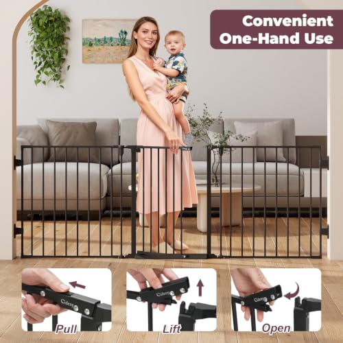 Cideny Black 78-Inch Extra Wide Baby Gate with Walk-Through Door for Stairs & Pets