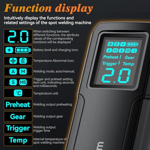 Battery Spot Welder, Awgem Battery Welder 99 Gear Handheld Spot Welder with LCD Screen Auto/Humanized Manual Modes, Portable Spot Welding Machine for Welding Nickel Strips and Iron