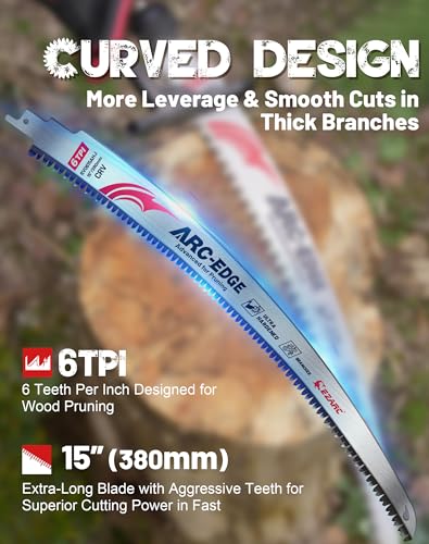 EZARC 15 Inch / 3 Reciprocating Saw Blades - 6 TPI Pruning & Cutting Pack