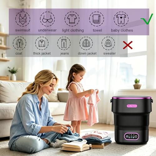 Zeynor 20L Mini Portable Folding Washing Machine Black Purple for Travel & Small Spaces