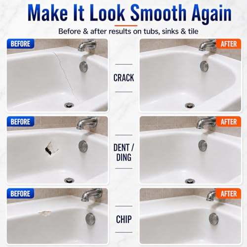White Tub Repair Kit for Enamel, Fiberglass & Acrylic Bathtubs - DIY Fix