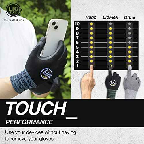 Safety Work Gloves with Touchscreen Fingers, 3 Pairs Thin & Lightweight Working Gloves, Ideal for Warehouse Workers, Delivery Drivers, Nitrile Foam Coated Grip Gloves for Women and Men (Black, M)