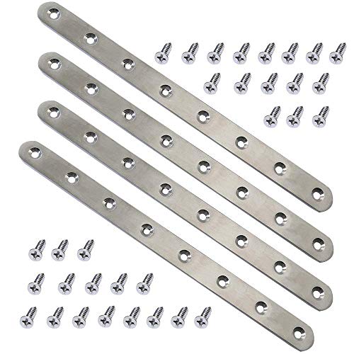 245mm Stainless Steel Flat Brackets Set with Screws - 4 Pack