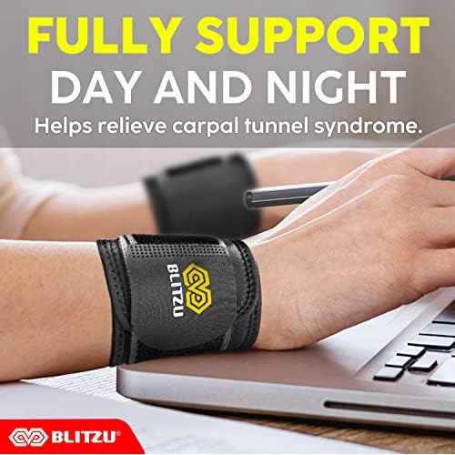 BLITZU Carpal Tunnel Wrist Brace, 2 Pack Wrist Compression Straps for Pain Relief. Wrist Bands Support for, Tendonitis, Weightlifting, Working Out, Left and Right Hand Protection