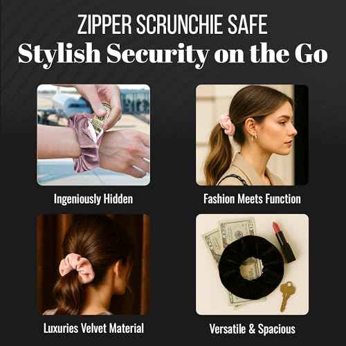 Zipper Scrunchie Safe (3 Pack) - Velvet Stasher scrunchies Compartment for Cash Cards Keys Pills Valuables | Hair bun ties Secret Pocket ponytails women Diversion safes disguise container Accessories
