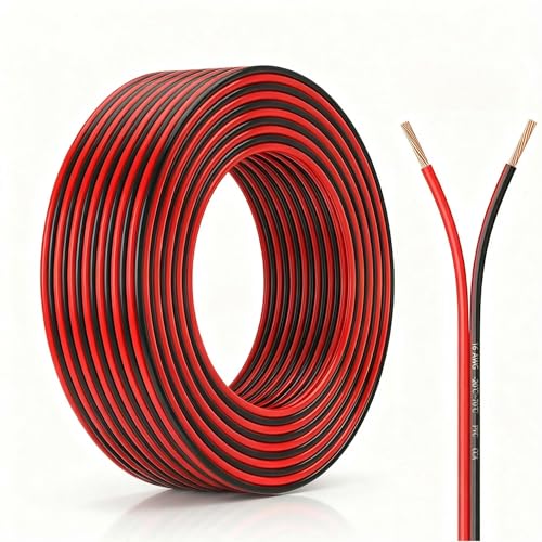25FT 16 Gauge Red & Black CCA Speaker Wire - 2 Conductor, Flexible, Premium PVC