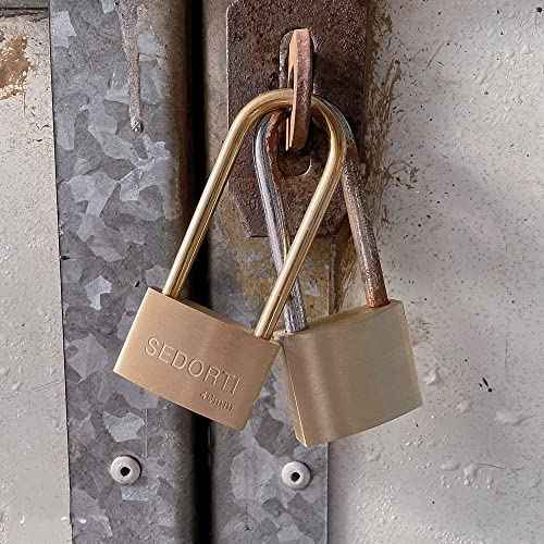 Weather Proof Lock, Solid Brass Padlock with Brass Long Shackle, 1-1/2" Wide, Light Duty Small Marine Grade Padlock