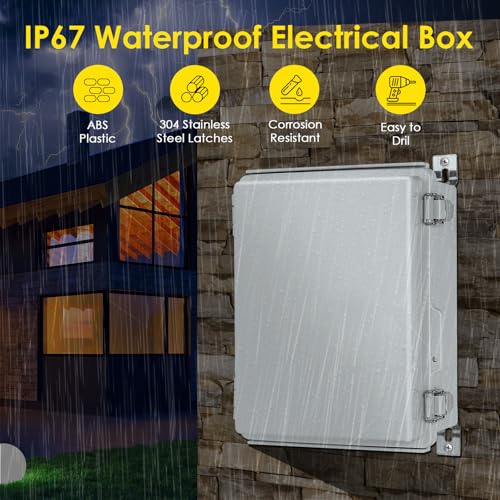 Joisyoya IP67 Waterproof Outdoor Electrical Junction Box with Aluminum DIN Rail - Grey, 8.6 x 6.7 x 4.3 Inches