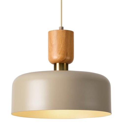 TeHenoo Contemporary Pendant Lights with Wood Cap, Brass Accent, 12 inch Light Brown Metal Shade,for Kitchen, Dining Room, Cafe