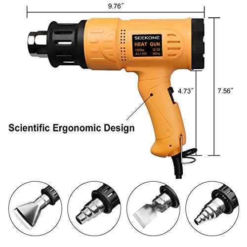 SEEKONE Heat Gun 1800W 122¢µ-1202¢µ£¨50¡É- 650¡ɣ©Fast Heating Heavy Duty Hot Air Gun Kit Variable Temperature Control Overheat Protection with 4 Nozzles for Crafts, Shrinking PVC, Stripping Paint(5.2FT)
