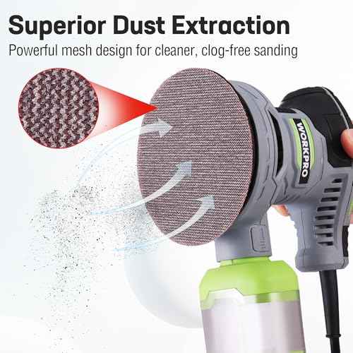 WORKPRO 20-Piece Sanding Discs - 5-Inch Hook and Loop Sanding Disc for Dust-Free Sanding, Tear-Resistant Nylon, 80/120/180/240/320 Grits for Orbital Sanders