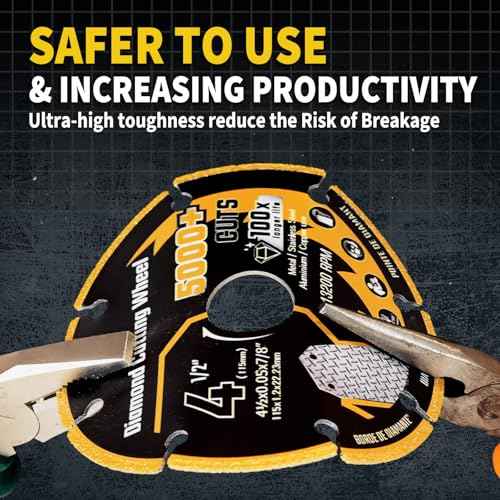 4 1/2 in Cut Off Wheel Diamond Cutting Wheel 4 1/2 Inch with 7/8" Arbor, Angle Grinder Cutting Disc for Metal with 5000+ Cuts on Rebar, Steel, Iron and INOX