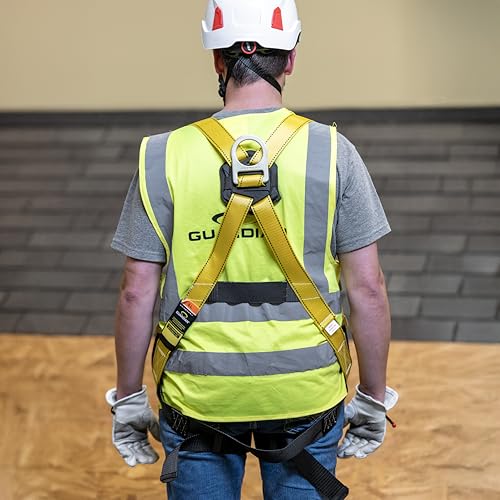 Guardian 00815 Rooftop Safety Kit - 50 ft Vertical Lifeline Assembly | Reusable Temper Anchor | Full Body Harness | Yellow Storage Bucket