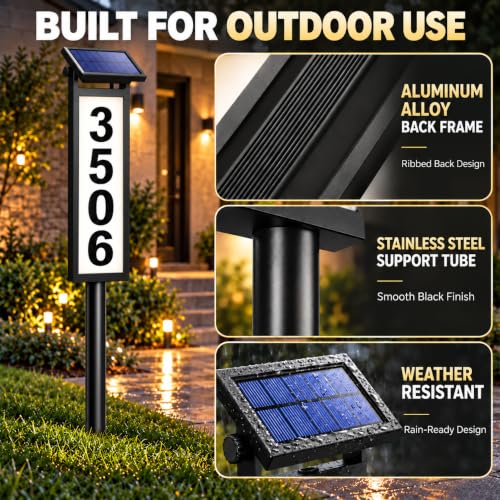 Eyrosa Solar House Number Sign - Illuminated Aluminum Yard Address Plaque