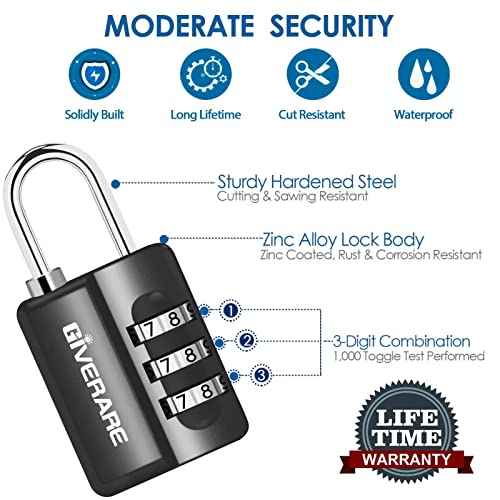 GIVERARE 4 Pack Combination Lock, 3-Digit Padlock Keyless, Resettable Luggage Locks for Backpack, Gym & School & Employee Locker, Weatherproof Travel Lock for Fence, Backyard Gate, Hasp, Case-Black