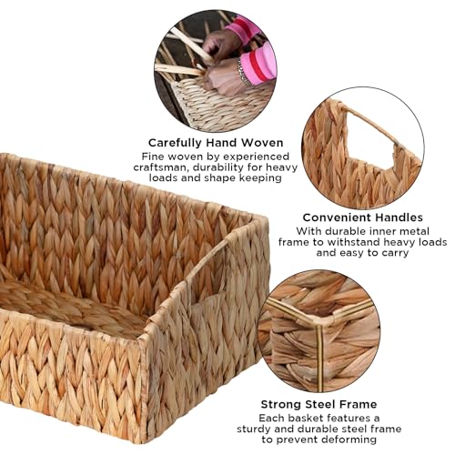 Ollieroo Yellow Hand-Woven Pantry Baskets Set of 3 — Wicker Storage Bins with Handles