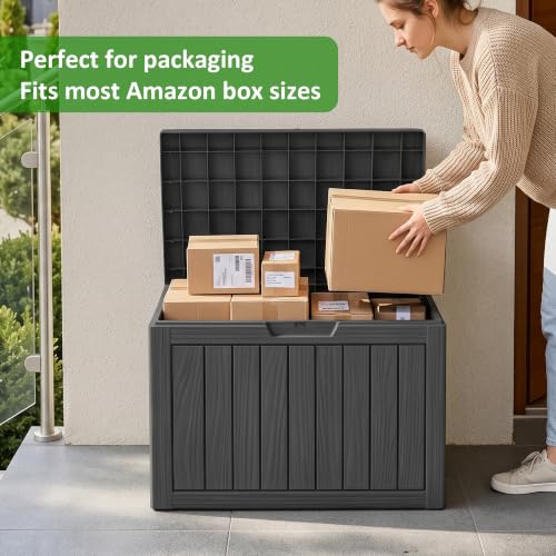 EasyUp 50 Gallon Black Waterproof Outdoor Deck Storage Box Lockable & Weather-Resistant