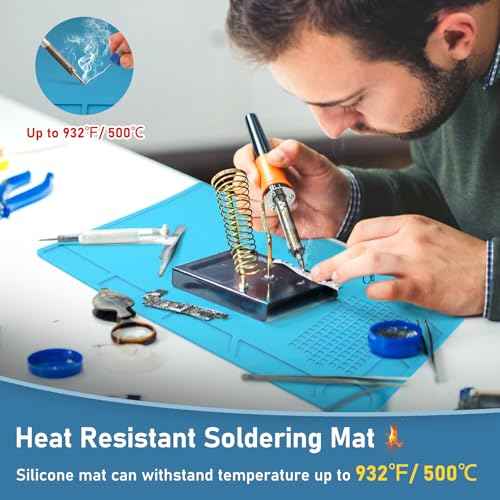 XOOL Heat Resistant Soldering Mat - Blue Magnetic Silicone Work Mat with Scale Ruler and Screw Position, Silicone Soldering Repair Mat for Soldering, Phone, Laptop, Tablet, Watch Repair(13.8''¡¿9.8'')