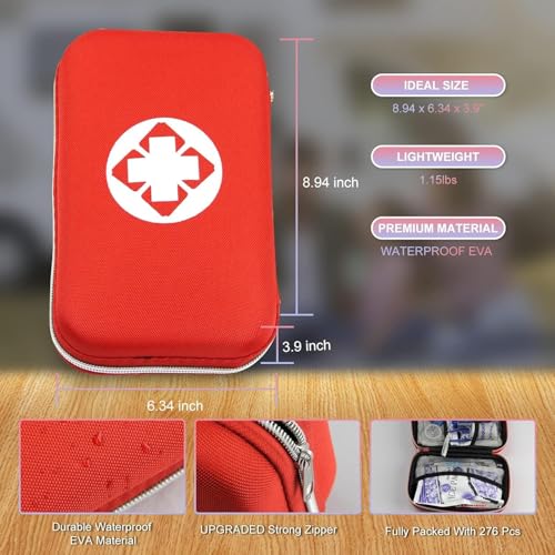 Red 276PCS Car & Home First Aid Kit - Compact Emergency Medical Supplies