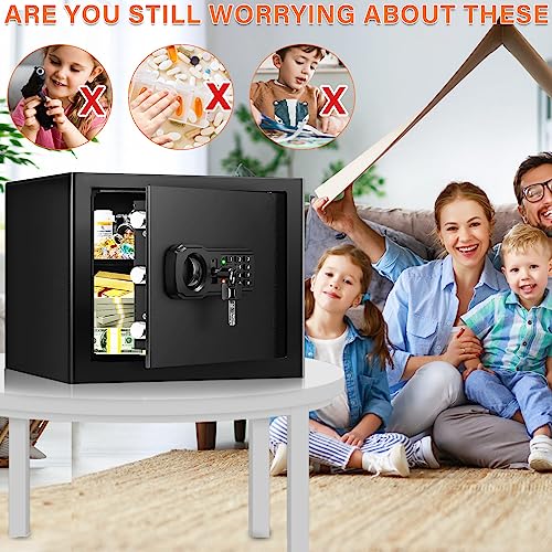 GHJGAGE 9.84H Small Fireproof Safe Box with Fireproof Waterproof Bag, 1.2 Cu Ft, Digital Lock, Basic Model