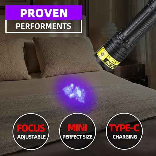 DARKBEAM UV Flashlight 395nm Black Light, Mini but Powerful Blacklight USB- C LED Rechargeable, Focusable Woods Lamp Water Resistant, Detector for Pet Urine, Uranium Glass&Leak Detection, Curing Resin