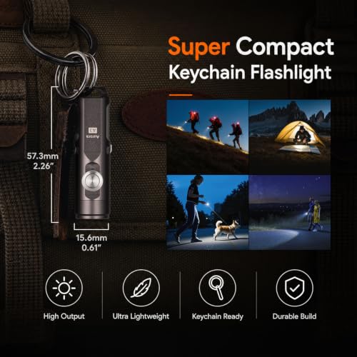 RovyVon G4-Grey Mini Keychain Flashlight 650 Lumens, USB-C Rechargeable