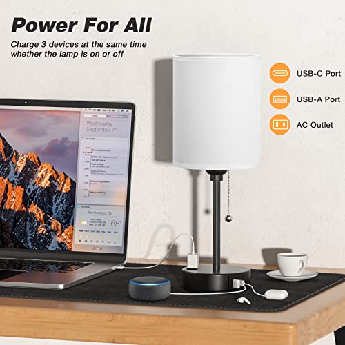 Dicoool 14.6 Inch White Bedside Table Lamp with USB-C & USB Ports, 3 Color Temperatures