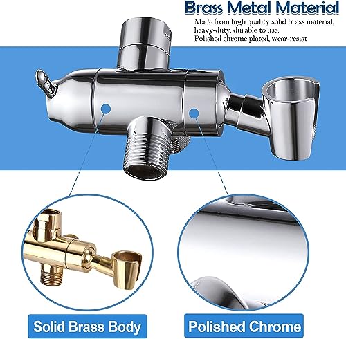 Polished Chrome Shower Arm Diverter Valve with Handshower Mount - 3 Way Brass Bathroom Replacement