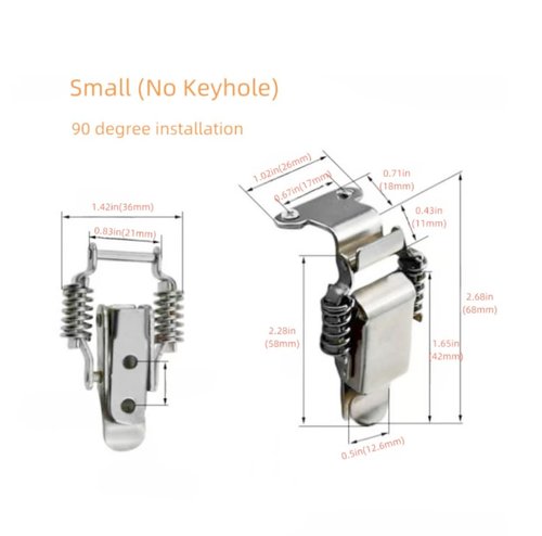2pcs 304 Stainless Steel Double-Spring Telescopic Buckle, Toolbox Tension Spring Toggle Latch, Toolbox Hinge with Screws (Bend Small)