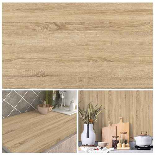 Wood Contact Paper Peel and Stick - Self Adhesive Vinyl Wrap Cabinet Wooden Oak Grain Wallpaper - Kitchen Waterproof Countertop Wall Cover Roll - Removable Covering for Counter Furniture 11.8x78.7in