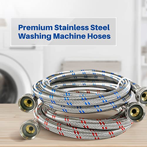 K&J 6ft Stainless Steel Burst-Proof Washing Machine Hoses 2-Pack – Hot & Cold Water Supply