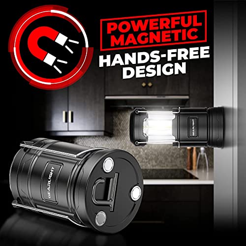 GearLight Black Camping Lantern - Portable LED Battery-Powered Lantern with Magnetic Base & Foldable Hook for Emergency & Camping