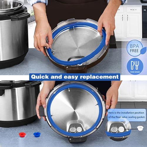 Fuator 6Qt Instant Pot Sealing Ring + 3 Float Valve Caps; 3 Colors, 6Qt 3Pack
